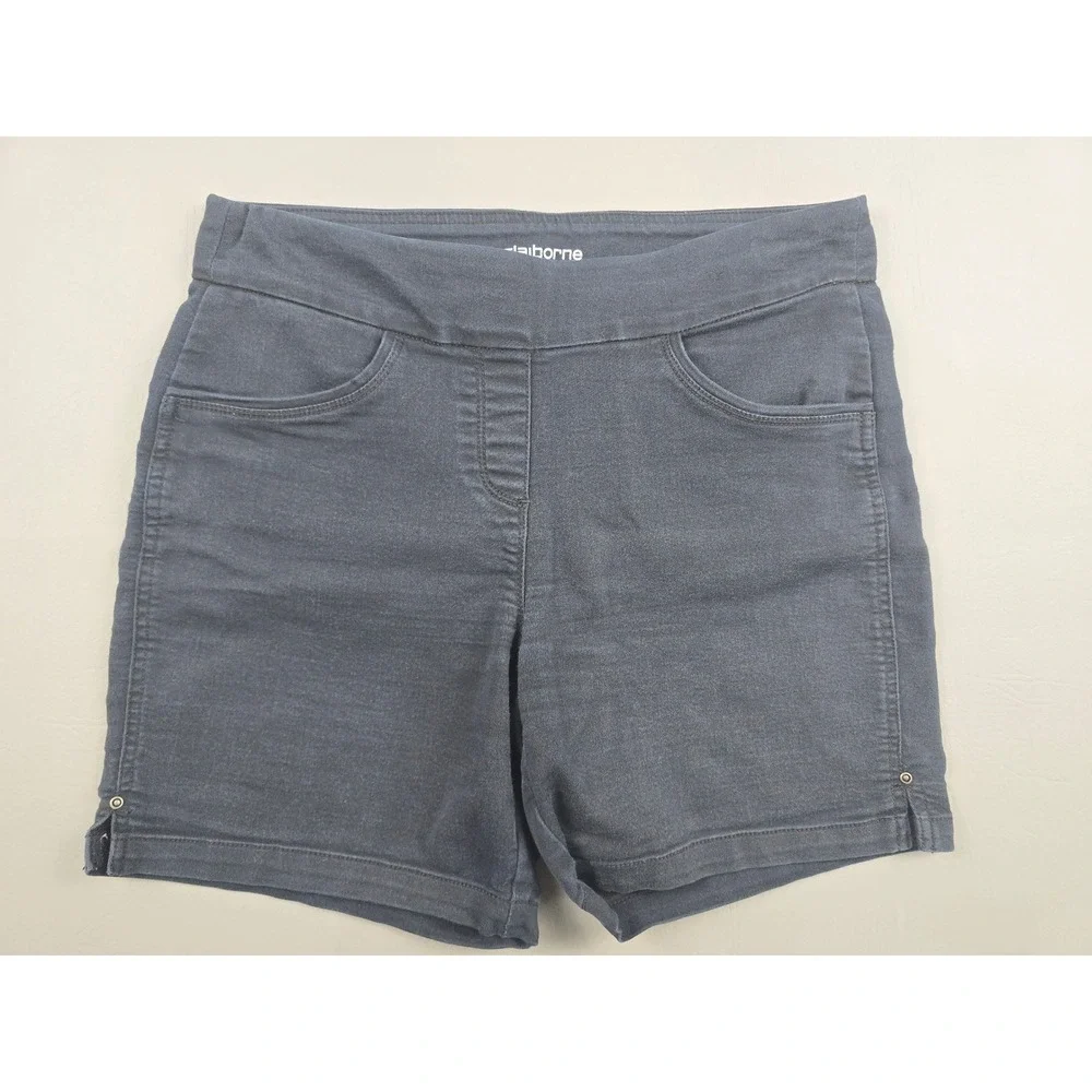 Liz Claiborne Classic Shorts Women 8 Black Pull On Stretch Denim Casual 7 Inseam